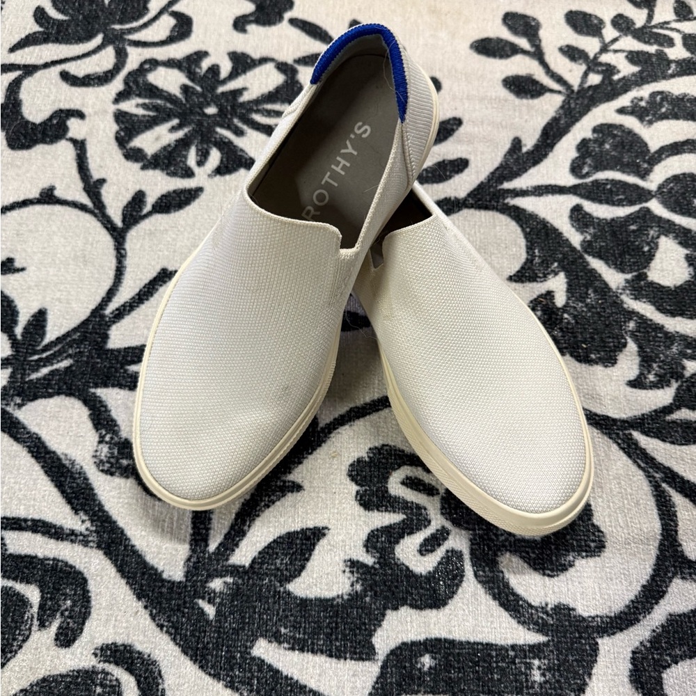 Rothy's Cream and Blue Slip-On Sneakers